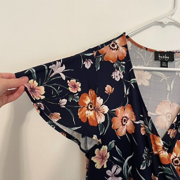 BY & BY / BY&BY Navy Blue Floral Print High Low Hi-Lo Midi Maxi Faux Wrap Dress - Picture 6 of 16